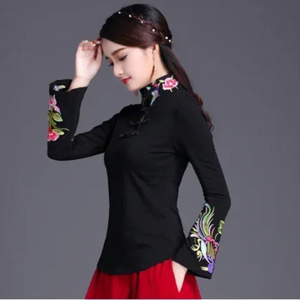 Ethnic Style Streetwear Fashion Casual Women's Clothing Shirts for Women Vintage Clothes T-shirt Y2k Top Women's Clothes Embroidery