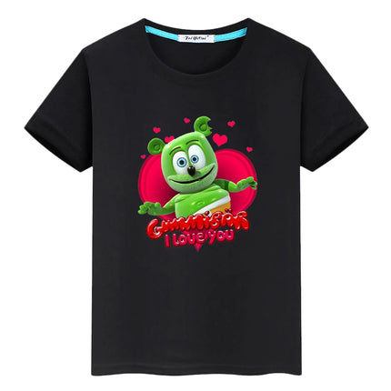 Anime Bear Print T-shirt for Kids Boy 10 Years Cute T-shirt Kawaii Tops Y2K One Piece 100% Cotton Cartoons Short Girls' Clothes
