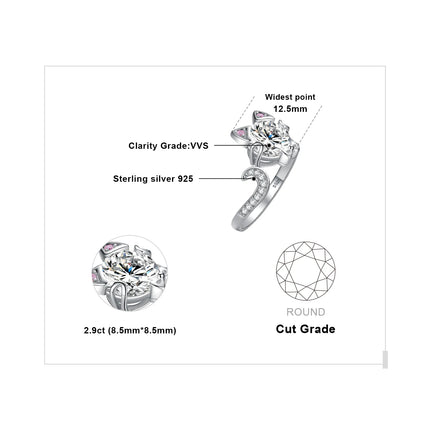 JewelryPalace New Arrival Love Cat 3ct Round Gemstone 925 Sterling Silver Open Adjustable Ring for Woman Girl Fashion Cute Ring