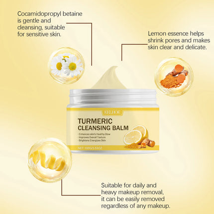 EELHOE Turmeric Cleansing Balm Makeup Remover Moisturizing Facial Pore Cleaning the Skin Refreshing Lemon Makeup Remover Balm