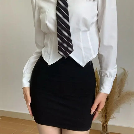 Slimming Preppy Style White Long Sleeve Shirt For Women New Season Japanese Style JK Uniform Bow Tie Waist-Fitted Blouse