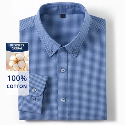 Top Grade 100% Cotton Anti-wrinkle New Fashion Breathable Checkered 2025 Men Shirt Brand Plaid Slim Fit Long Sleeve Casual Tops