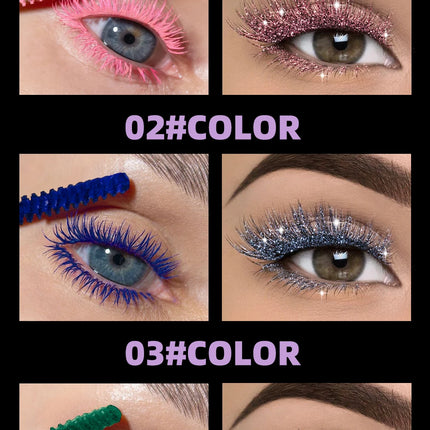 QIBEST Double Headed Diamond Glitter Mascara Long Lasting Colored Mascara Eyelashes Pink Blue Red Voluminous Waterproof Mascara