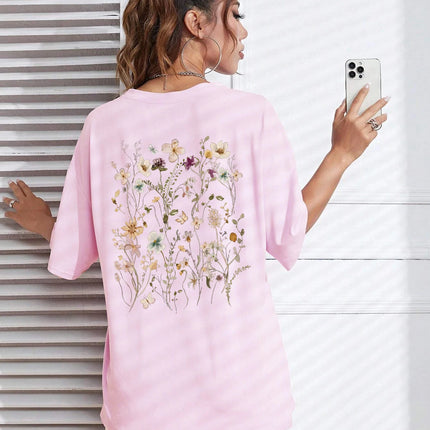 Beautiful flower clusters Print Cotton Women T-Shirts Casual Breathable Soft Short Sleeve Tops Loose Comfortable Street Clothes