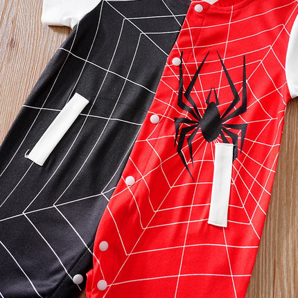 Newborn Clothes Splicing Spider Handsome And Comfortable Soft Boy And Girl Summer Short Sleeved Baby Jumpsuit