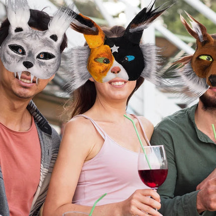 6/12 Sets Therian Mask Kit Paper Blank Masks Half Face Hand-painted Cat Mask DIY Masks For Masquerade Cosplay Party Gifts