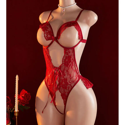 Sexy Porn Outfit 18 Women Full Open Bra Hot Crotchless Erotic Babydoll Flower Dress One-piece Open Ass Bodysuits Adult Lingerie