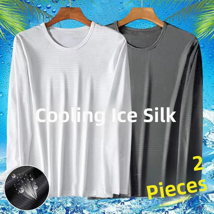 Ice Silk Long Sleeve T-Shirt Men's Thin Mesh Breathable Sun Protection Quick Dry Worksite Outdoor Air Conditioning Base Shirt