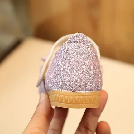 Girls Leather Shoes for Toddlers Kids Big Children Flats Glitter with Bow-knot Princess Sweet Bling Dress Shoes for Dance Party