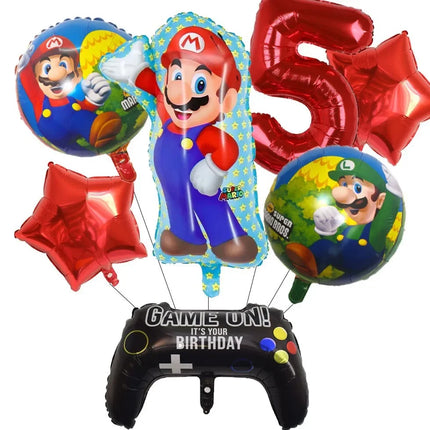 Cartoon Super Mary Balloon Set Mario Luigi Game Themed Birthday Party Decoration  Peach Princess Aluminum Film Balloon Kids Gift