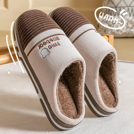 New autumn and winter fur slippers for women, thick soled and plush warm indoor home, non slip cotton slippers