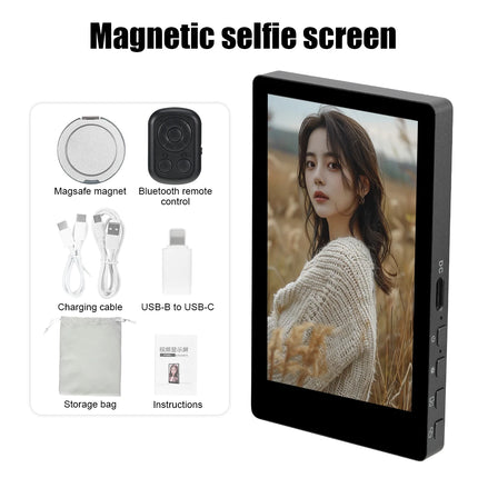 Wireless Magnetic Self Monitor Screen for Using Phone Rear Camera for Phone Selfie Mirroring Vlog Live Stream Video Recording