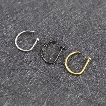 5pc Nose Rings D Shape Nose Hoop Stud Ear Cartilage Piercing Stainless Steel Nose Nostril Piercing Jewelry Women Body Piercings