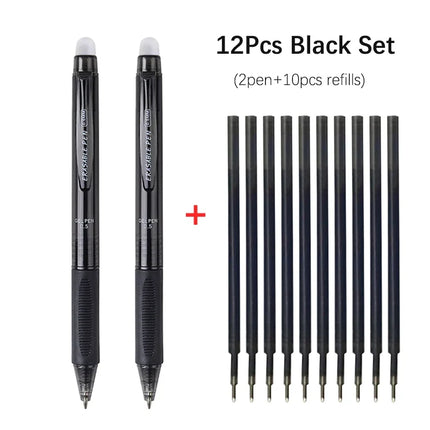 0.5mm High-Capacity Erasable Gel Pen Set Translucent Rod Blue Black Magic Ink Washable School Office Stationery Supplies