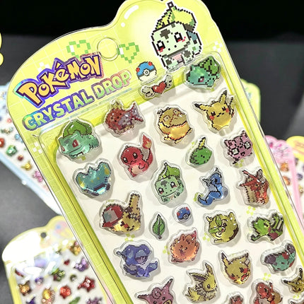 Anime Pokemon 3D Embossed Solid Stickers Mosaic-style Pikachu Charmander Squirtle Bulbasaur Pop-Up Sticker Decals Toy