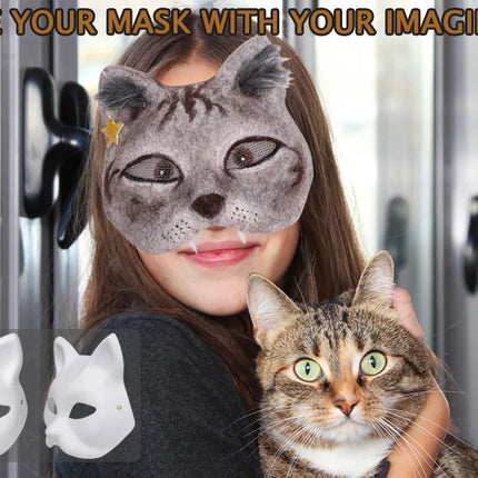 6/12 Sets Therian Mask Kit Paper Blank Masks Half Face Hand-painted Cat Mask DIY Masks For Masquerade Cosplay Party Gifts