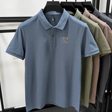 High-end brand 100% cotton short-sleeve polo shirt men's fashion luxury letter embossed casual business breathable summer T-shirt