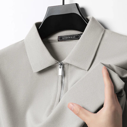 Summer New Men's Casual Slim Fit Polo Shirt Flip Collar Breathable Half Zipper Short Sleeve Top Solid Color Comfortable T-shirt