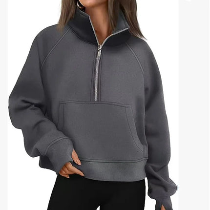 New Spring Autumn Stand Collar Solid Color sweatshirt Long Sleeve tops Loose Half Zip Pullover Women's Daily casual sweatshirt
