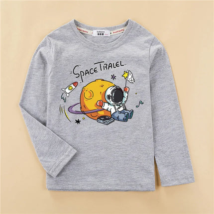 Baby Boys Astronaut Tops Fall Summer Cotton Clothing Kids Cartoon Spaceman T-shirt Children Casual Tees 3-14T