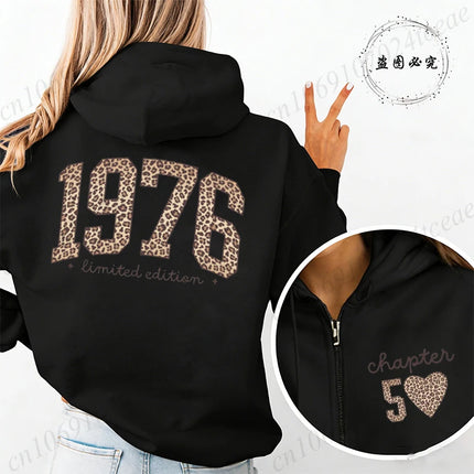 Leopard 50th Birthday Gifts Zip Up Hoodie 1976 Retro Birthday Hoodie Fashion Hoodie Mom Fiftieth Women Aesthetic Sweatshirts