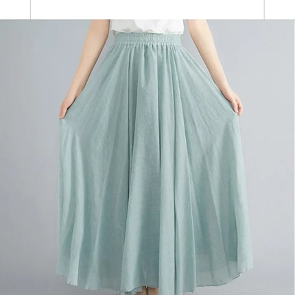 Fashion Solid Cotton Linen Women Skirts Maxi Elegant Harajuku Saia Casual Loose Long Skirt Ladies Clothes Faldas Ropa Mujer