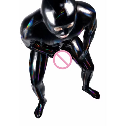 Men's Sexy PVC Latex Zentai Bodysuit Wetlook Faux Leather Back Zipper Catsuit Open Eyes Full Body Jumpsuit Costume New