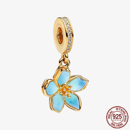 Key & Lock 925 Sterling Silver Pave Moon Heart Flower Dangle Charms Fit Original Bracelet Beads Jewelry DIY Gift plata de ley