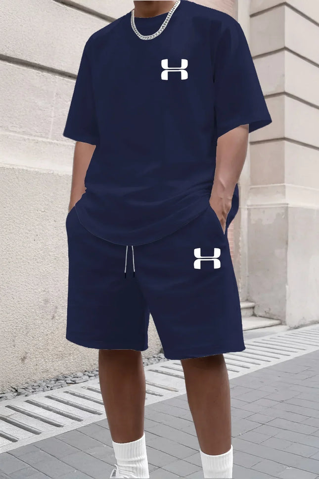 Men's Summer Casual Sporty Suit Set Short Sleeve Shirt Sports Shorts Two Piece Active Wear Gym Fitness Tracksuit Clothing Sets