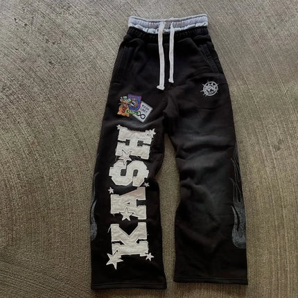 High Street Trendy Pants High Street Ins Trendy Brand Men's and Women's Loose Straight Tube Embroidered Printed Casual Pants