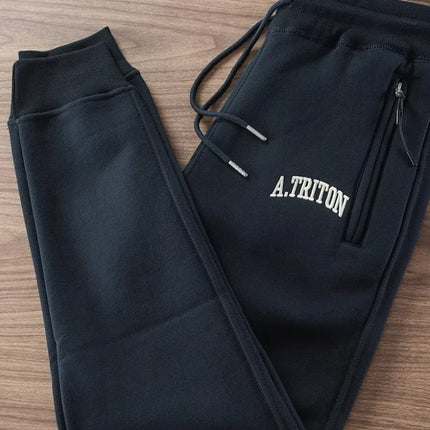 2024 Winter New American Retro Thickened Velvet Letter Printed Sweatpants Men's Simple Drawstring Sports Casual Ankle-tied Pants