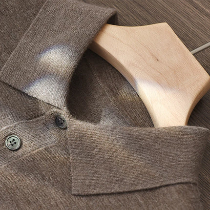 High quality 100% pure spun cashmere men's T-shirt casual solid color knitted pullover short sleeved POLO Neck Tees basic Tops