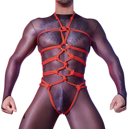 Men Sexy Binding Rope Clothes Metal Sm Game Props Sexy  Erotic Underwear Gays Lingerie Hollow Adjustable Erotic Jockstrap String