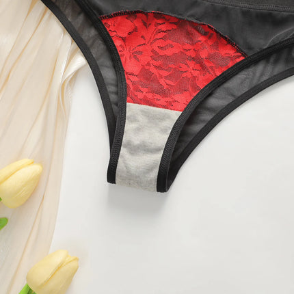 Hot Sale Seductive Black Mesh Red Floral Lace Sheer Underwire Bra Brief Lingerie Set Soft & Breathable YS2450