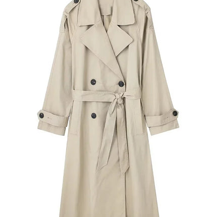Willshela Women's Fashion with Belt Solid Double-Breasted Trench Vintage Lapel Neck Long Sleeves Female Chic Lady Outfits