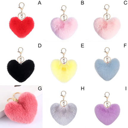 New Heart Plush Hair Ball Keychain Women Leopard Pompom Love Car Key Chain Bags Pendant Hairball Key Rings Jewelry llaveros 키링