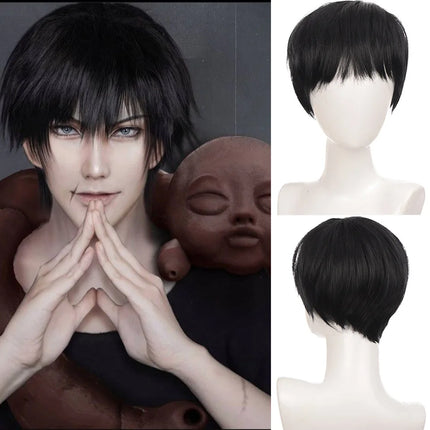 Short hair synthetic men's role-playing wig heat-resistant fireworks perm short curly hair natural black daily wig