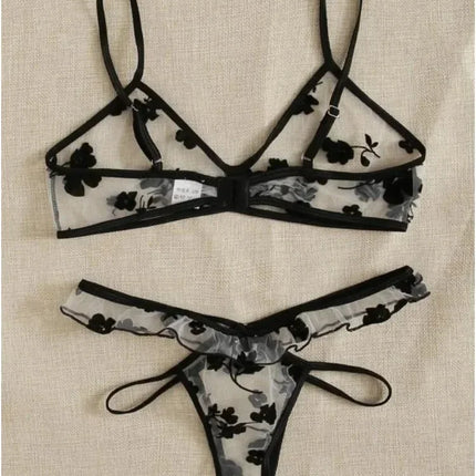 2024 Summer Women Lace Bra Set See-Through Sexy Lingerie Thin Strap Underwear Suit Floral Print Stylish Bralettes Корсет Женский