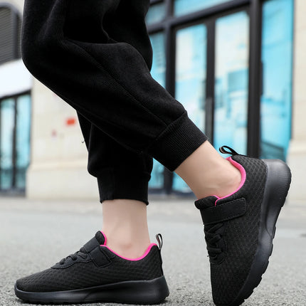 Boys' breathable running shoes, lightweight girls' sports shoes, four season outdoor children's black mesh eyes, big children's