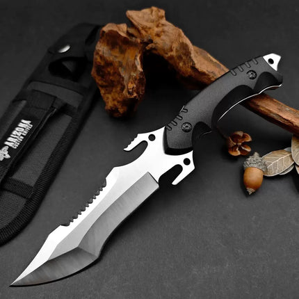 Handmade Damascus Steel Straight Knife, Multifunctional Outdoor Companion Knife