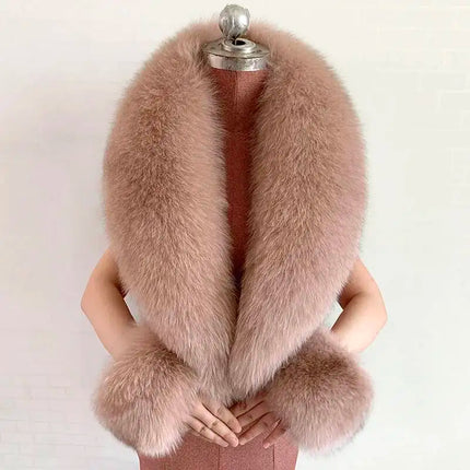 Winter Natural Fox Fur Scarf And Cuff Set Women Jacket Fur Collar Authentic Neck Warm Scarves Luxury Fluffy Fox Fur Shawl