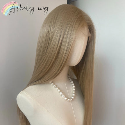 Ashely Platinum Blonde Wig 26inch 13x4 Lace Front Wig Long Straight Synthetic Lace Wigs High temperature Fibers for Cosplay