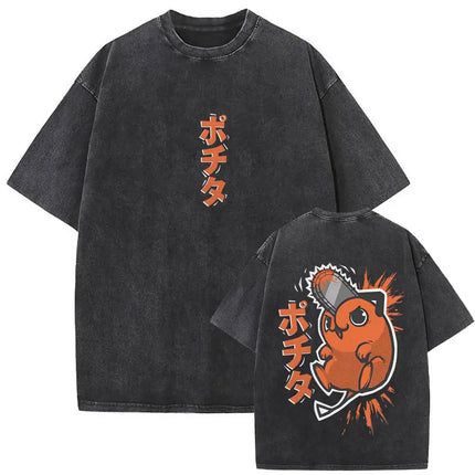 Washed Vintage Anime Chainsaw Man Makima Merch T-shirt Men Women Manga Casual Oversized T Shirts Male Retro 100% Cotton T-shirts