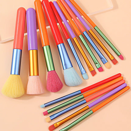 15 PCs Gift Box Packing Rainbow Color High Quality Makeup Brush Set - Perfect for Eyeshadow, Foundation, and Cosmetic Tools