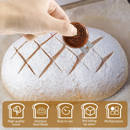 Bread Lame Dough Score Cutting Tools Wooden Scraper French Bakery Lame With 5 Blades Knife Arc Curved Slicer Cutter Bake Tools