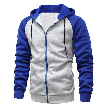 Men's Fleece Hoodies Long Sleeve Sweatshirts for Men Zipper Hooded Mens Fashion Color Blocking Sweatshirt Slim Fit Jacket Coat