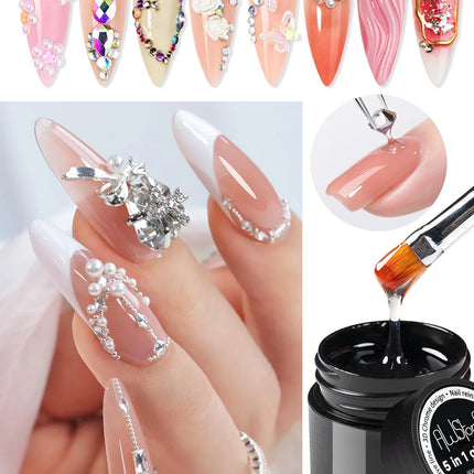 AWStorG 5 in 1 Glue Gel Reinforcement Gel No Wipe Top Coat Nail Art  Soak Off UV Gel Varnish 3D Chrome Design Super Diamond Gel