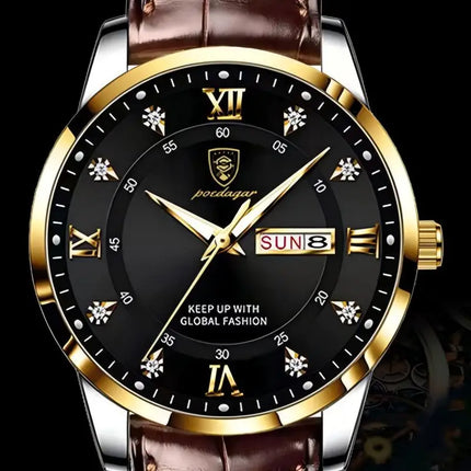 POEDAGAR Casual High Quality Men Watch Waterproof Luminous Leather Original Man Wristwatch Quartz Business Watches For Men Reloj