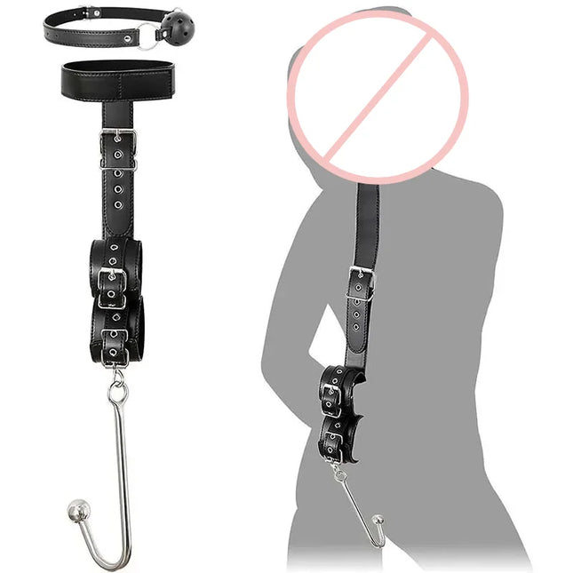BDSM Bondage Kit Adjustable Restraint Harness Set Wrist Cuffs Metal Hook Couples Roleplay Accessories
