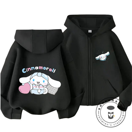 Boys Girls 2026 Autumn Winter Cinnamoroll Zipper Hoodie 3-14Y Cute Kawaii Street Cartoon Hot Fashion Outdoor Casual